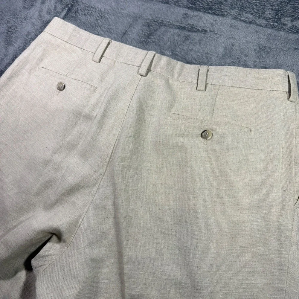 Dockers Mens 42x30 Linen Cotton Pleated Relaxed Fit Cuffed Pants Beige Oatmeal